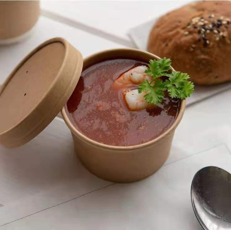 1100ml PLA Kraft Disposable Salad Bowls With PET Lids