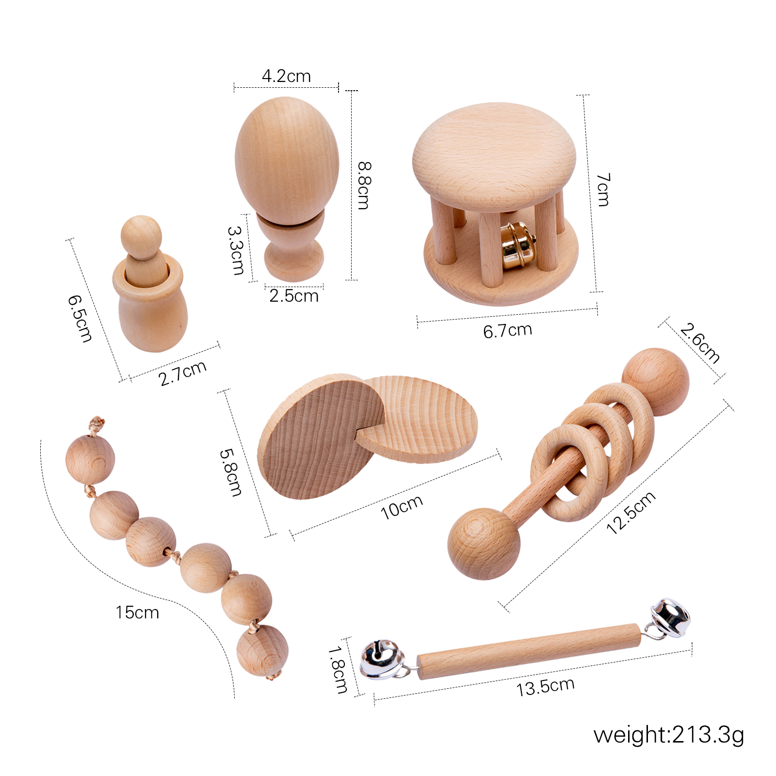 Graphic Rattles 7Pc Wooden Teether For Baby Wooden Teething Ring