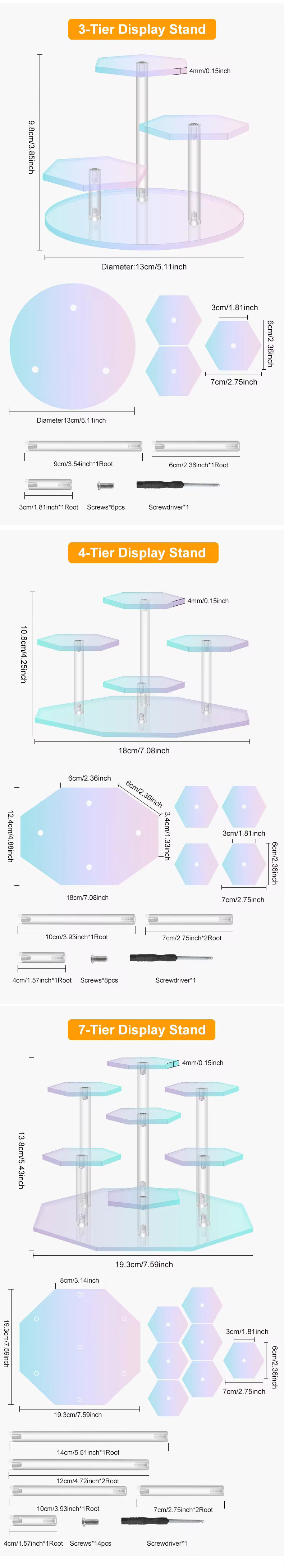 13cm Dia X 9cm Hexagon Acrylic Display Shelf For Action Figures Dolls Jewelry Storage