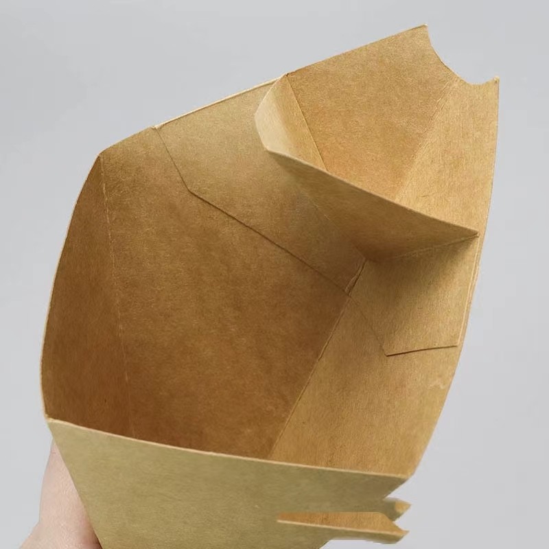 Custom Print Logo Biodegradable Paper Triangle Packaging Waffle Cone Holder Crepe Take Away Box