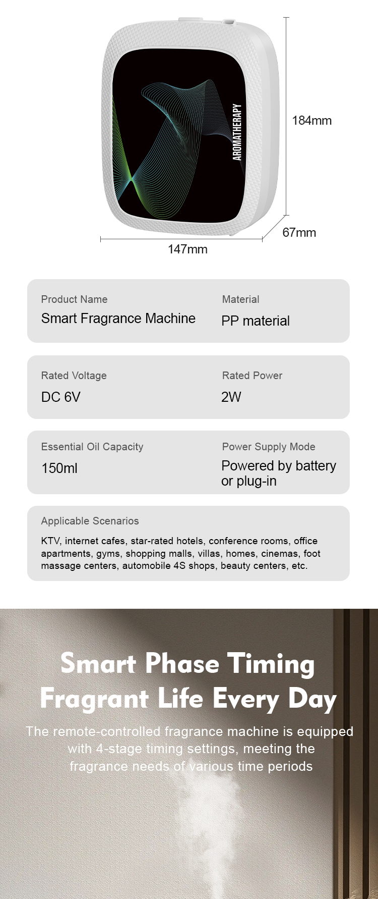 150ML Wall Mounted Aroma Diffuser 6V Voltage Eco Friendly Aromatherapy Diffusers