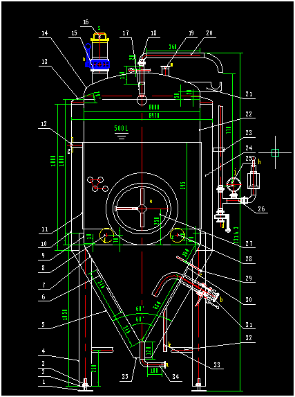 80mm PU 600L Beer Fermentation Tank Side Manhole 1.6 ㎡ Heat Area 280 KG Weight