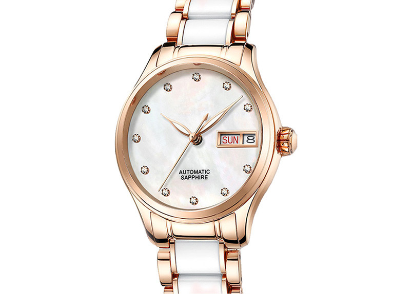 Women Stainless Steel Automatic Watch MOP Dial Super Luminous Hands 34mm Case