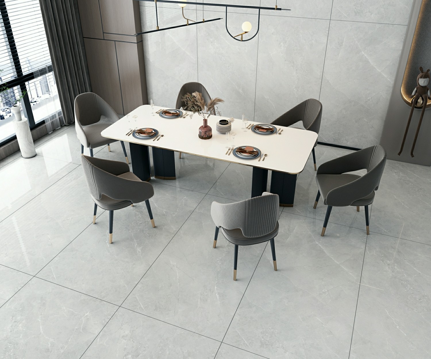 Retro Firebrick Outside Wall Glazed Gray Polished Porcelain Tile Interior Floor 900x1800x9mm For Bathroom And Office
