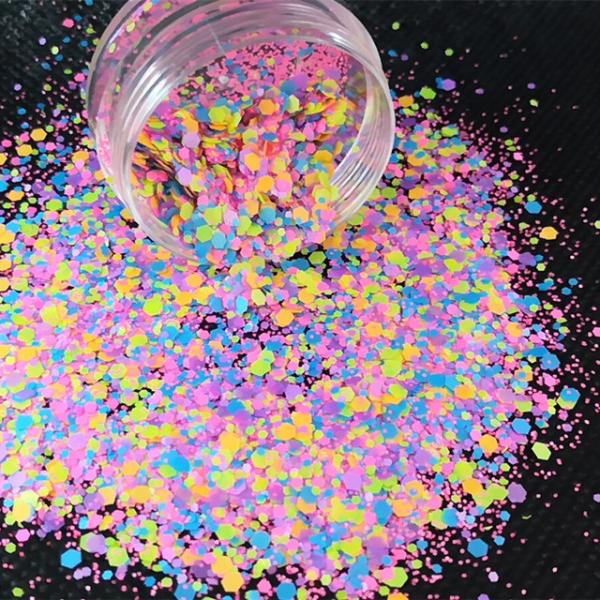 Excellent Nail Art Effect Neon Glitter Pink and Neon Pink Mixed Glitter Flakes