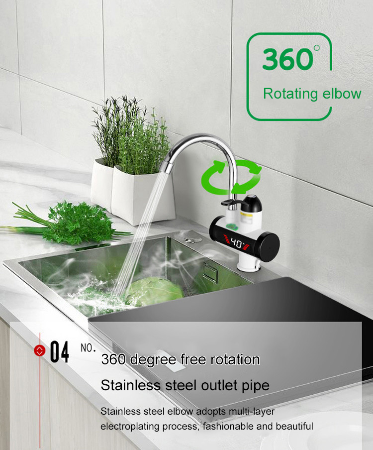 3000W Instant Electric Water Heater Tap RoHs Kitchen Faucet With Temperature Display