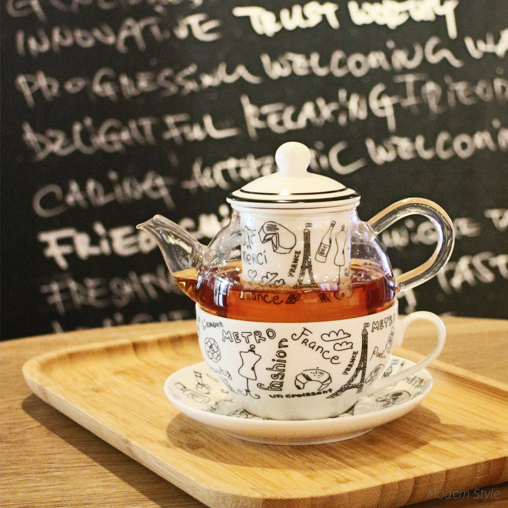 Handmade Ceramic/Glass Tea Pot and Cup Europe Design Tea Set for One Person