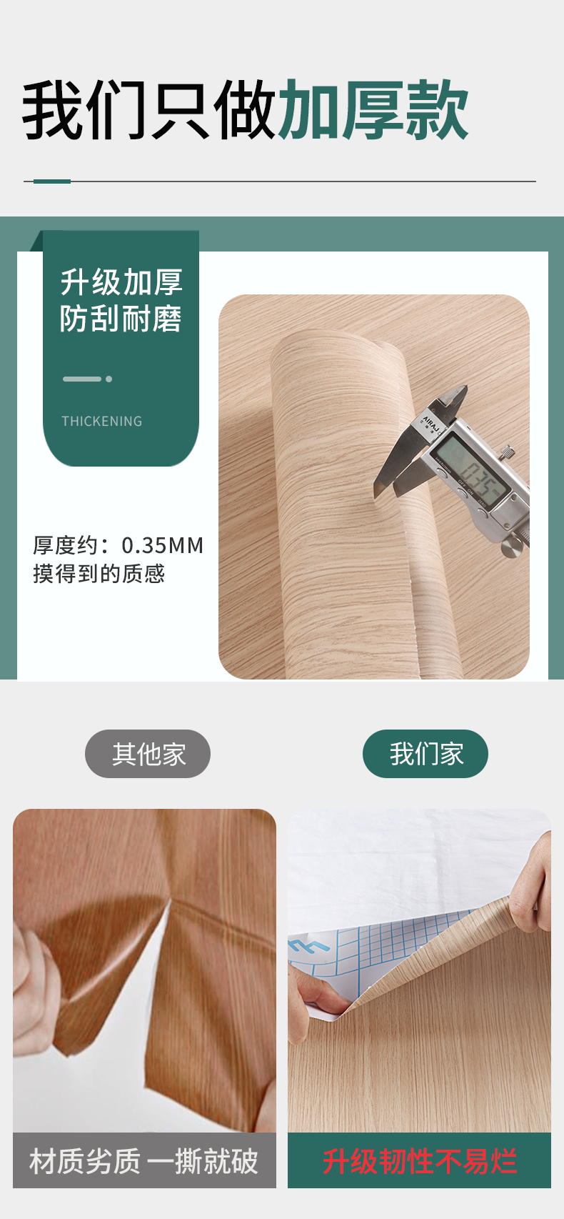 Smoke Proof Wood Grain Wallpaper 0.28mm-0.3mm Wood Effect Kitchen Wallpaper