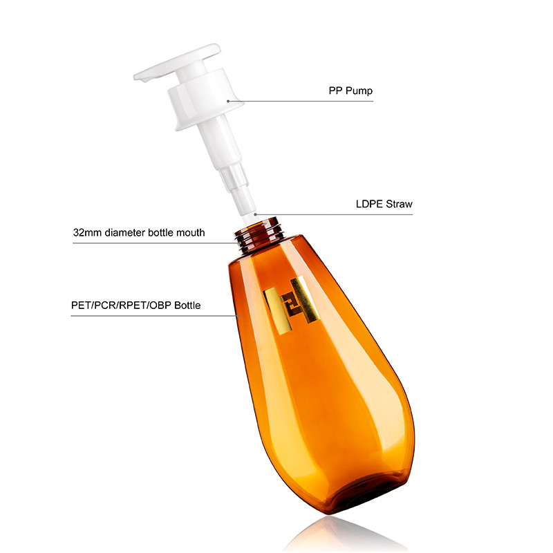 OEM ODM Liquid Soap Bottles 520ML Unique Shape PCR PET Bottles With Lotion Pump