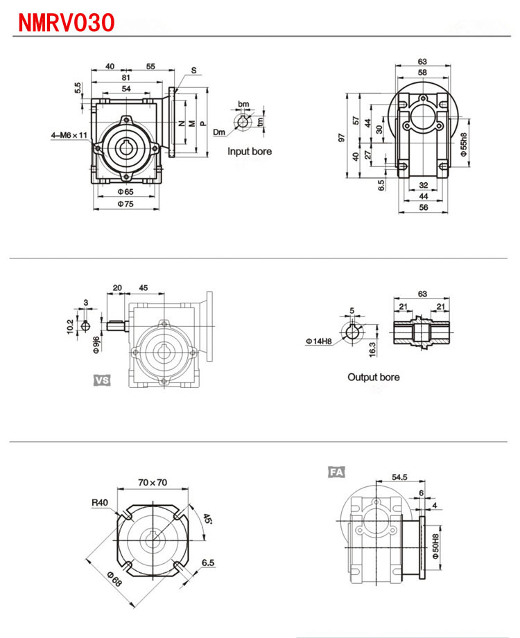 Nrv30 Axial Entry Worm Gear Reducer / Aluminium Body Worm Gearbox
