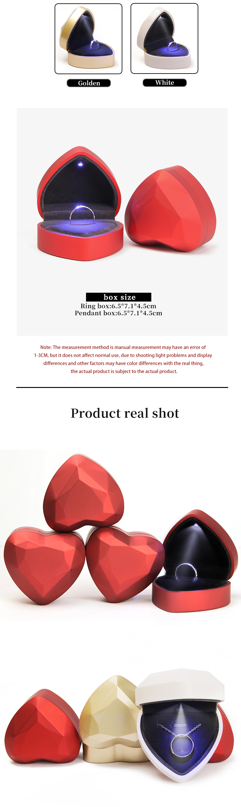 Wholesale Manufacturing high end Jewellery gift Box packaging Custom Necklace Ring jewelry set Packaging plastics heart shape white led Jewelry Box