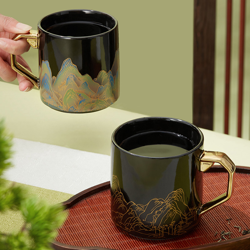 Exquisite Hand Painted Color Changing Glaze Ceramic Coffee Mug With 400ml Capacity For Gift Decoration