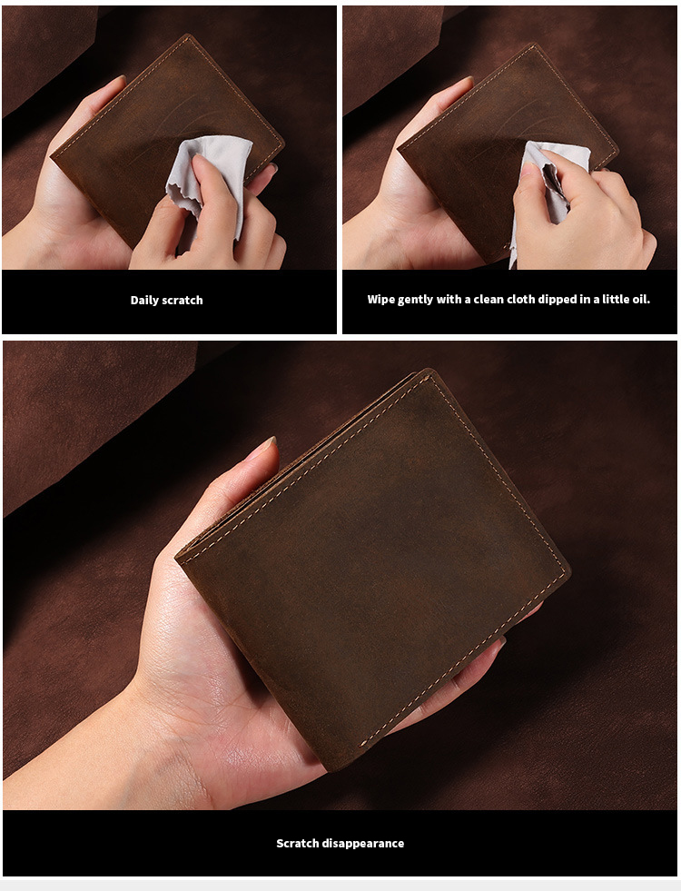 Slim Bifold Men's Wallet made of Genuine Leather with RFID Blocking and Nylon Lining