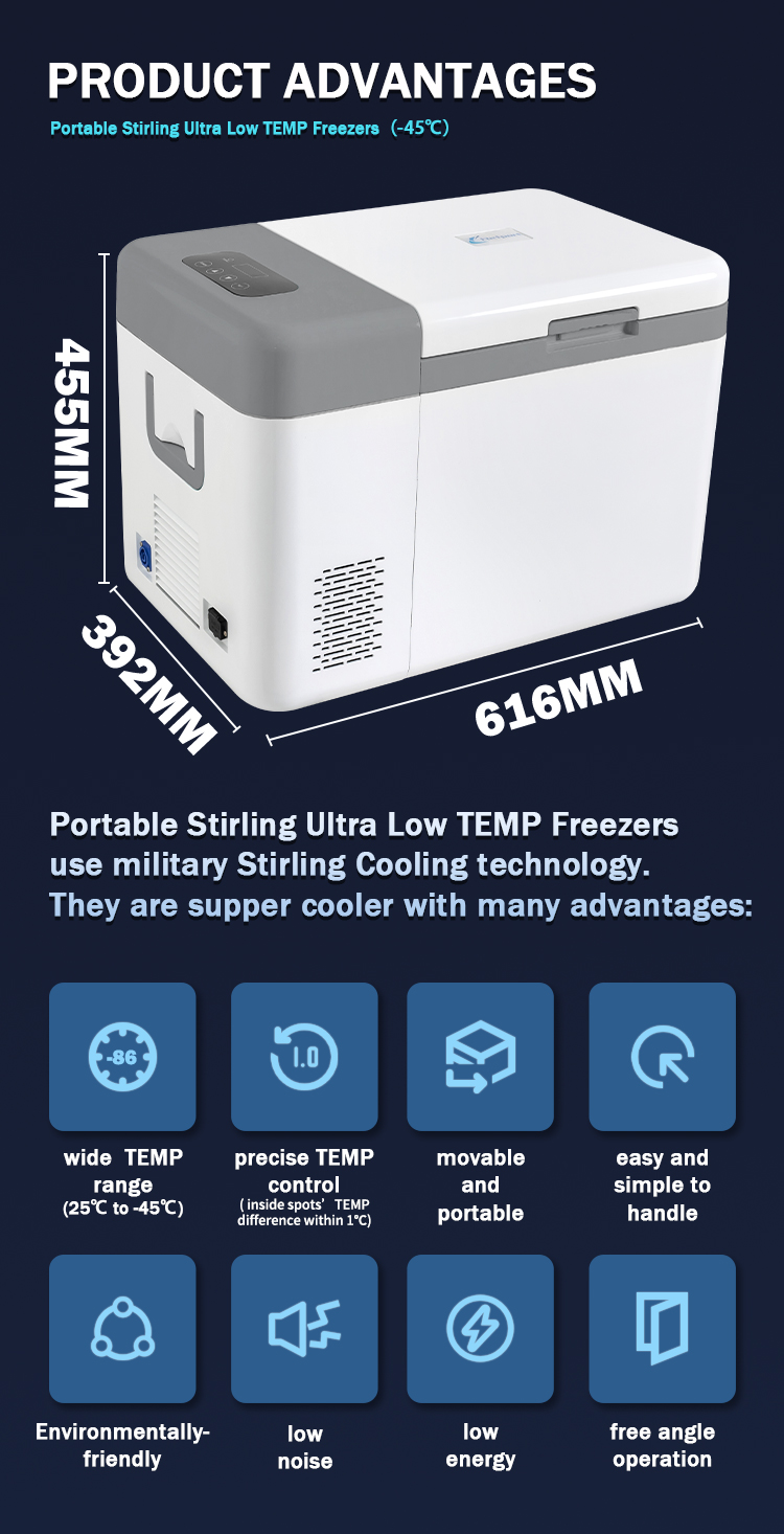 Stirling Cooling System 25L Upright Ultra Low Freezer for Low Temperature Storage