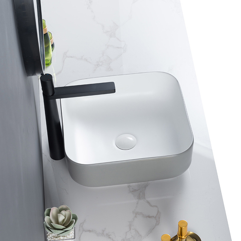 Non-Leakage Square Ceramic Bathroom Sink No Seams Retro Grey Wash Basin