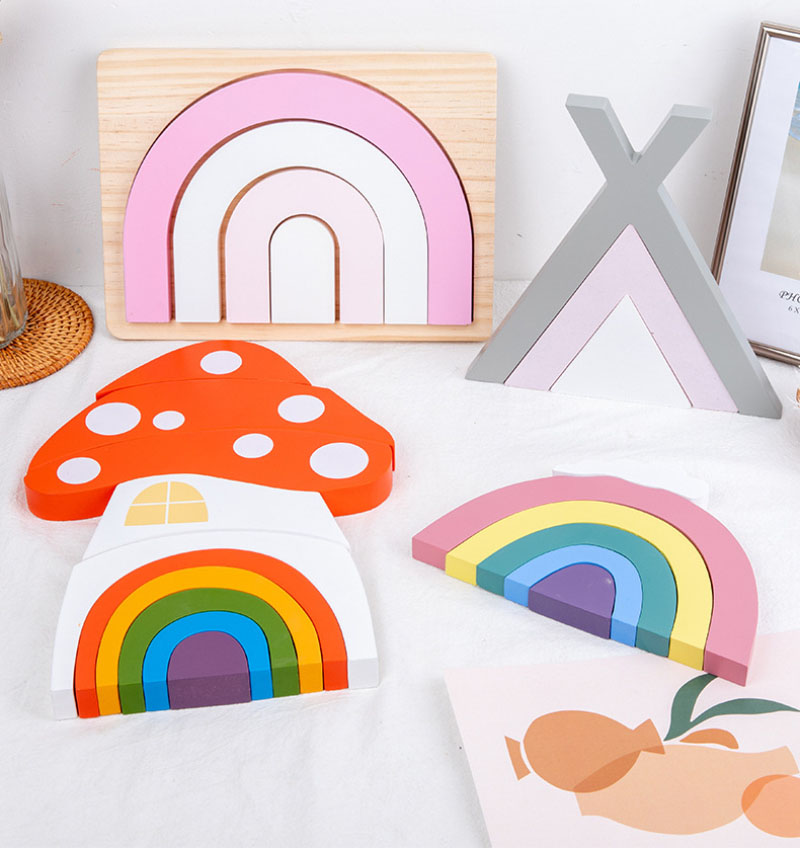 Non Toxic 22cm Rainbow Stacker Wood Montessori Creative Wood Toys
