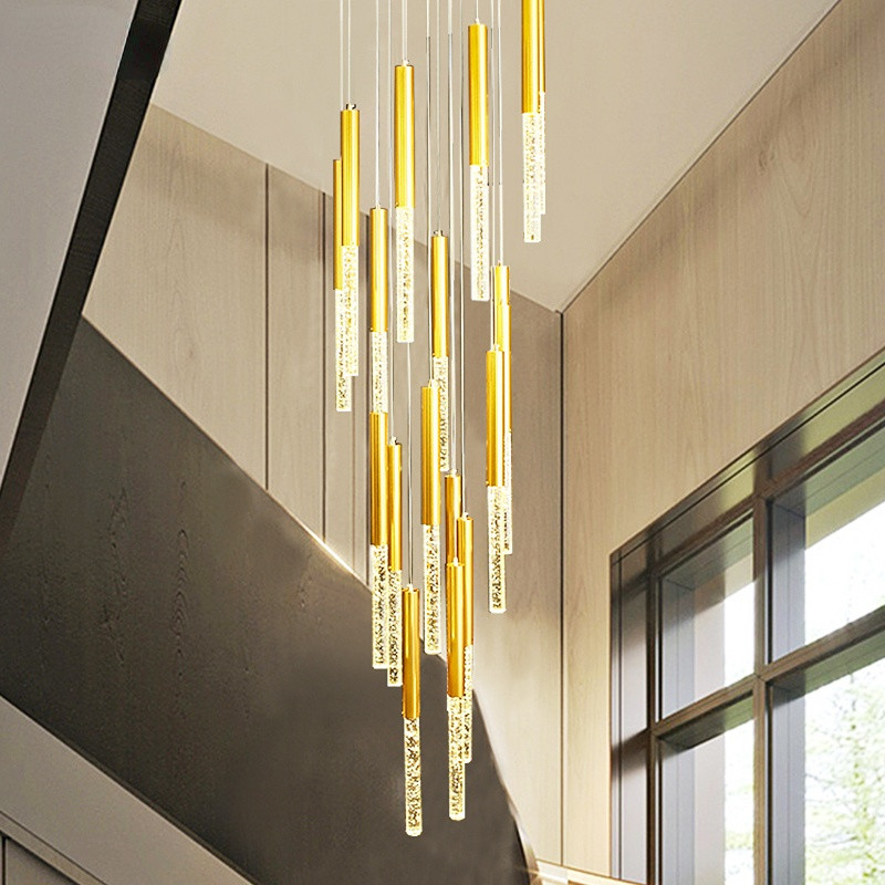 Modern LED Crystal Chandeliers gold Loft Staircase Indoor hotel large chandelier (WH-NC-112)