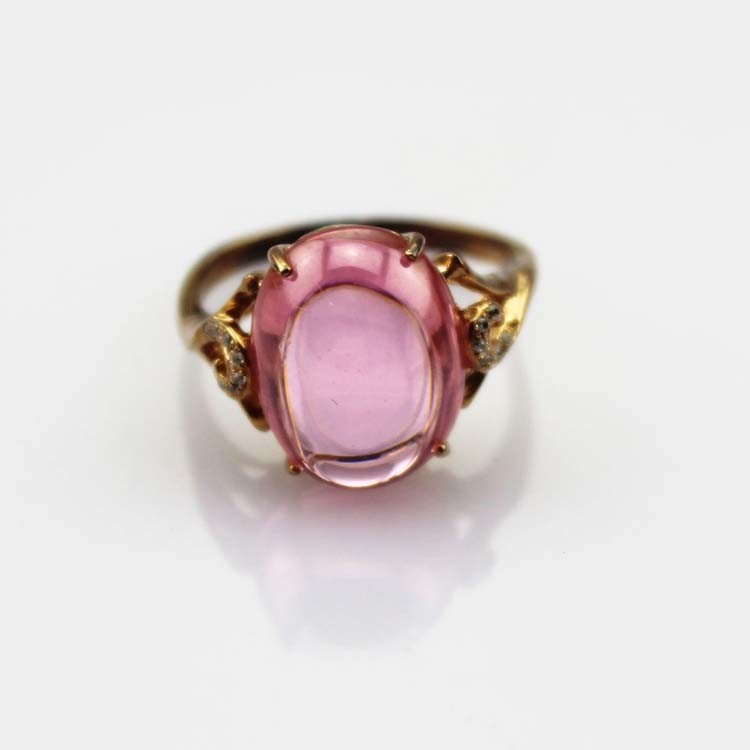 Rose Gold Plated Oval Dome Pink Cubic Zircon 925 Silver Ring(R274)