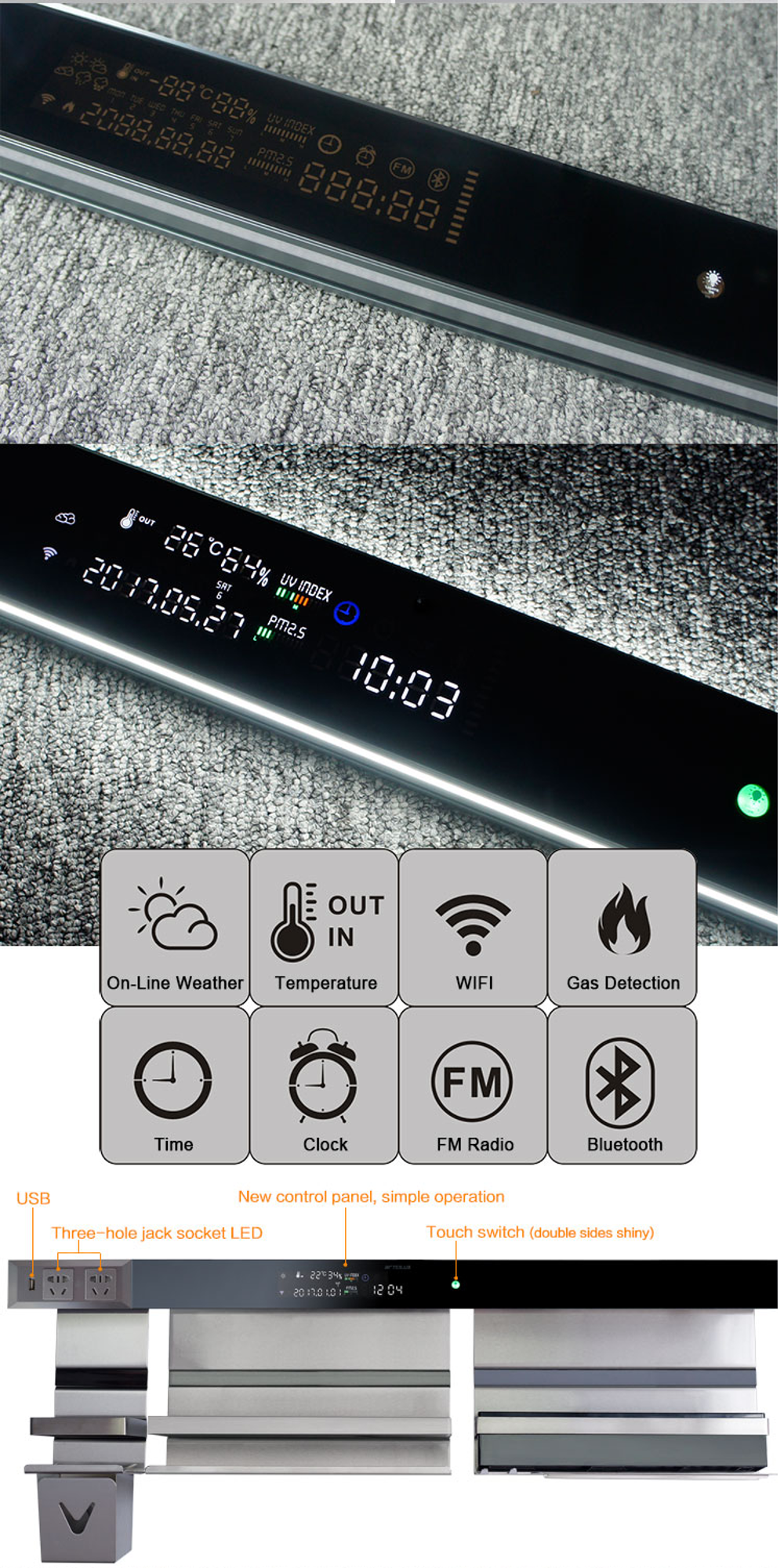 Aviation Aluminum PC / ABS Smart LED Display Screen For Kitchen Lighting