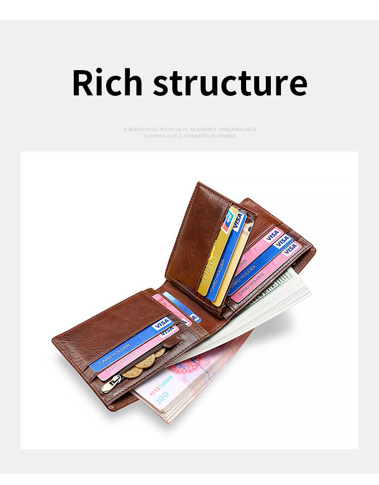 Customized Men's Slim Genuine Leather Wallet Rfid Holder Purse with Open Closure Type