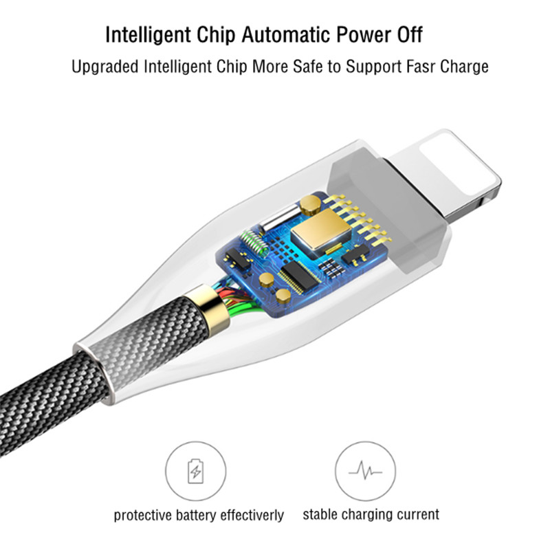 Auto Disconnect Charging Cable Lightning Nylon Braided USB Cable 1.2M