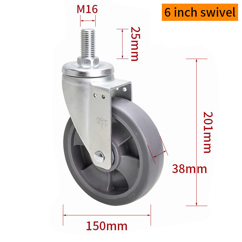 EDL Medium Duty TPE Caster 6inch 200kg Threaded by Swivel and Brake type 666S-56