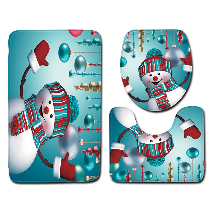 Snowman Christmas Bath Mat Set Anti Skid Restroom Mat Set