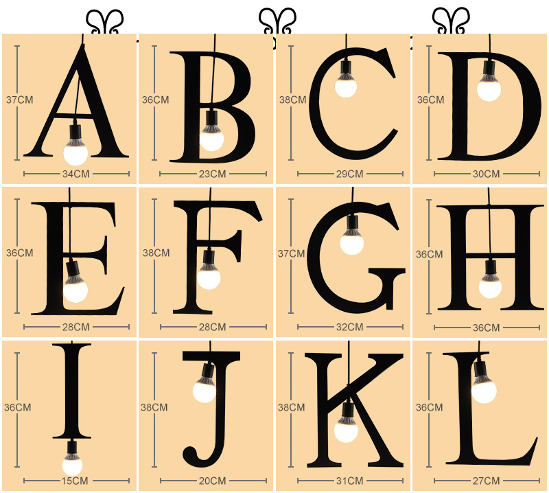 Nordic Pendant Lights Letter Light Decorative A to Z Alphabet Living Room Hotel Loft Pendant Lamp(WH-VP-184)