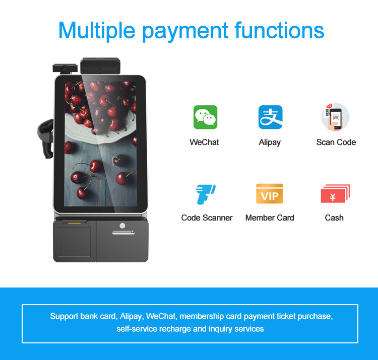 Restaurant Thermal Printer Self Check In Kiosk Touch Screen Desktop 10.1inch Wifi