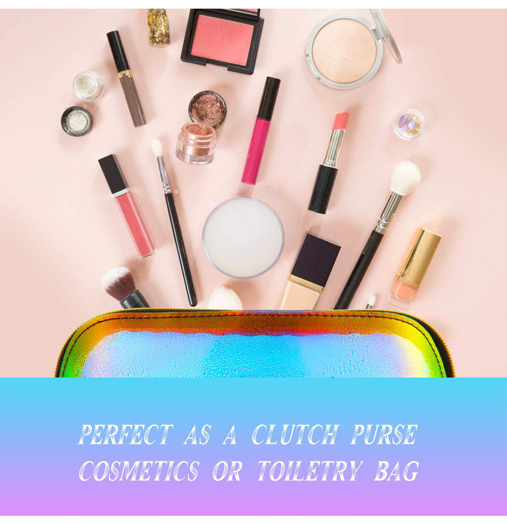 Portable 2pcs Holographic Makeup Bags With Gold Zipper