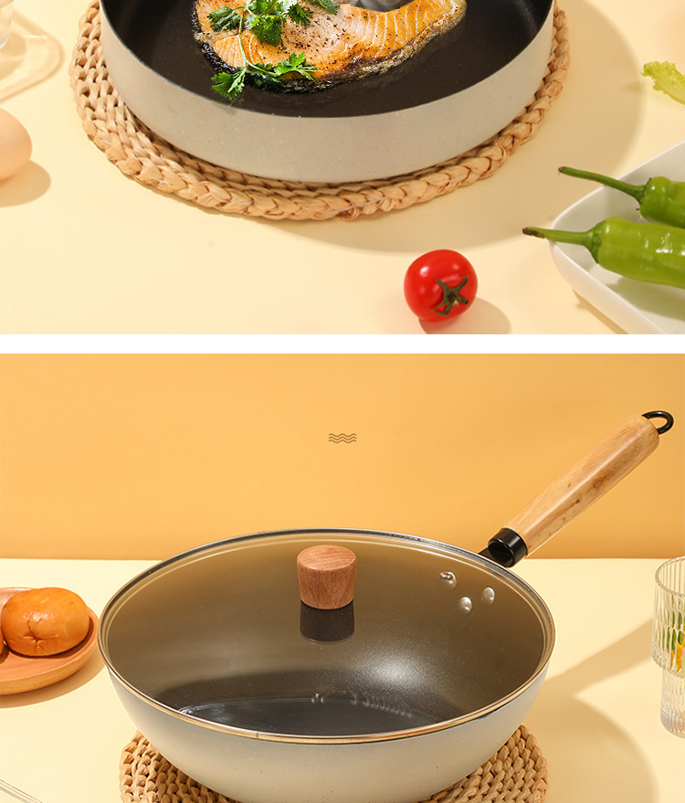 Kitchen Maifan Stone Coating Cast Iron Pot Set With Wooden Handle