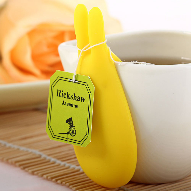 eco-friendly Silicone Cup Hanging Tool Gift Coffee Tea Spoon Holder Food Grade Silicone Rabbit Tea Bag holder