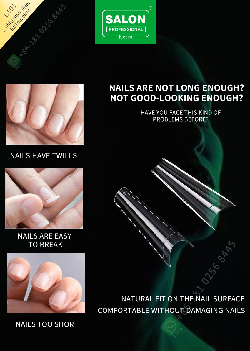 False Artificial Fingernails ABS Clear Ladder Shape Fake Nails Handmade Soft Gels Press On Nails Wholesale Price