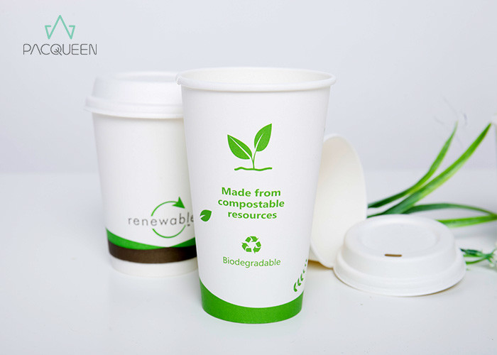 White PLA Lined Single Wall Compostable Paper Cups Resource Saving Flexo Printing