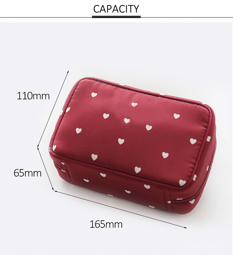 Beautiful Printed Pink Heart Satin Fabric Makeup Brush Bag With Zipper