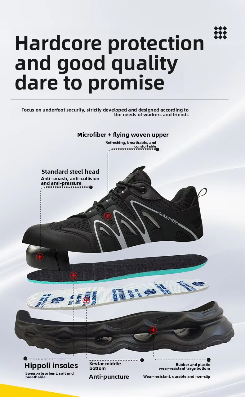 Breathable Microfiber Leather Mesh Safety Shoes Kevlar Anti-stab Work Shoes Steel Toe Anti-smashing EVA Sole