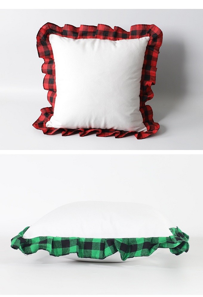 Sublimation Pillow Covers Blanks Heat Transfer Printed Plaid With Ruffled Lace