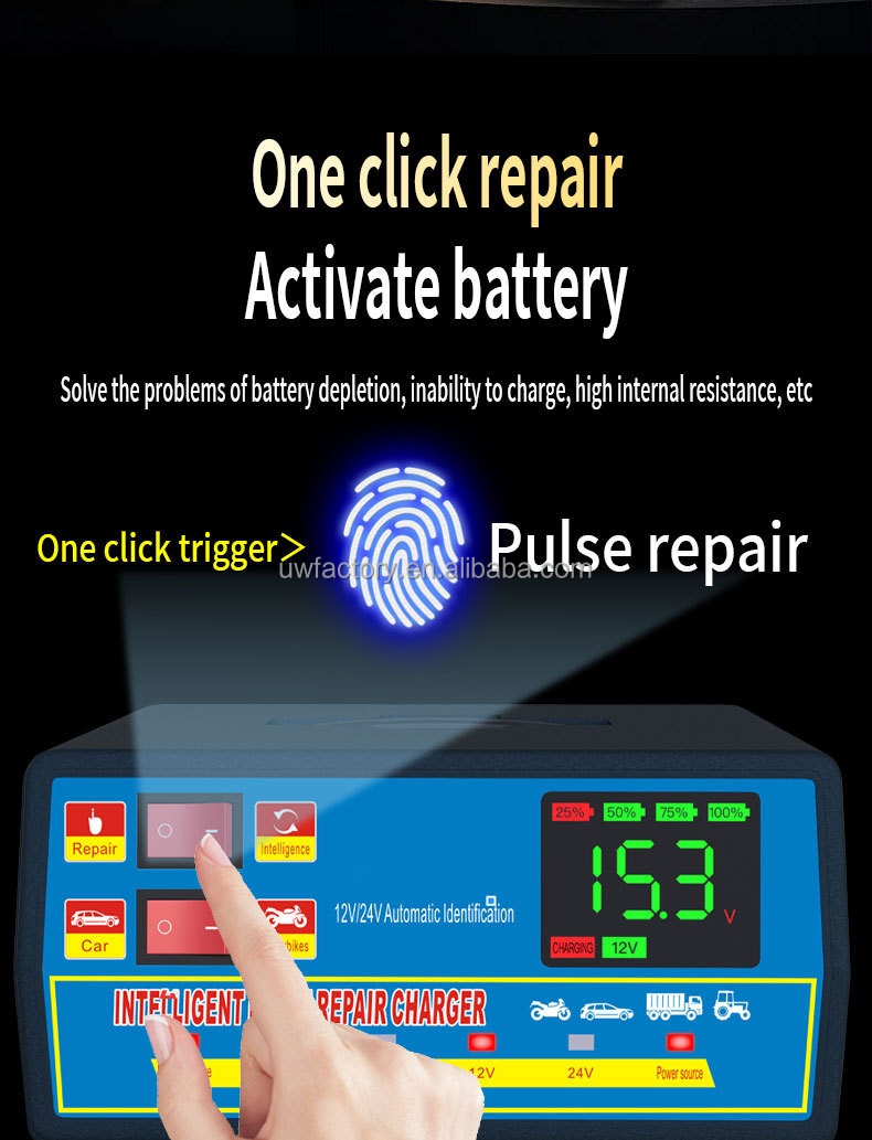 12V10A 24V5A Automatic Intelligent Repair Battery Charger with ABS Material and 15W/10W/7.5W/5W Automatic Identification