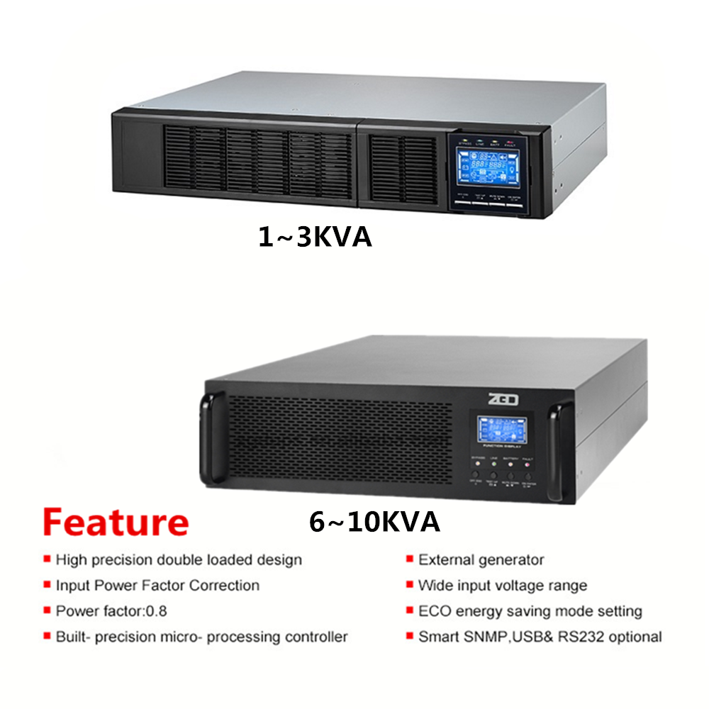 Three Phase 60KW 60KVA Rack Mount UPS Pure Sine Wave Output