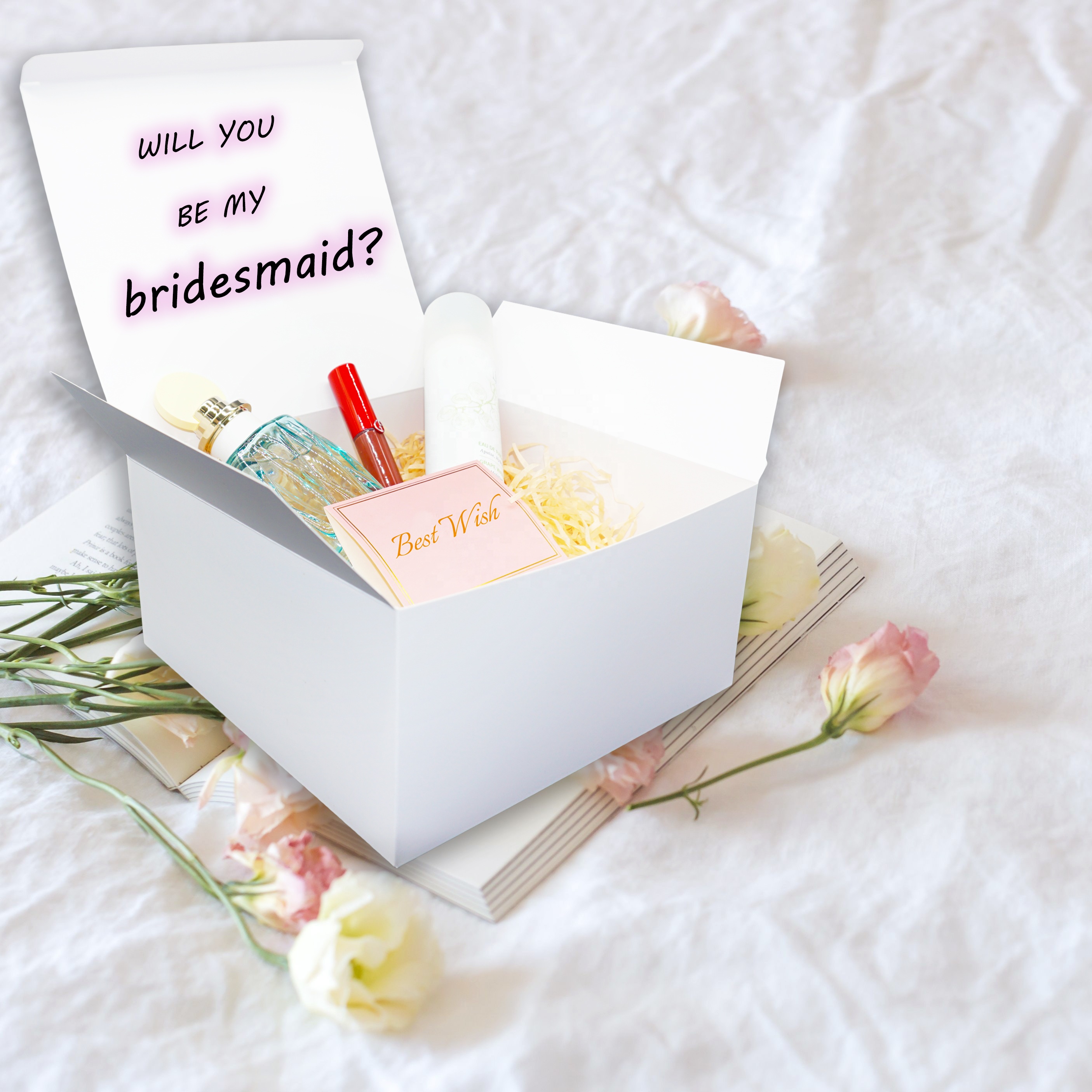 8x8x4 Inch Gift Wrapping Boxes with Lid Coated Paper Bridesmaid Proposal