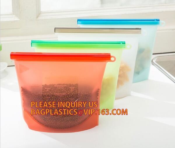 Storage preservation reusable silicone food bag,FDA reusable silicone storage food bag with Zip lockk in microwave bagease