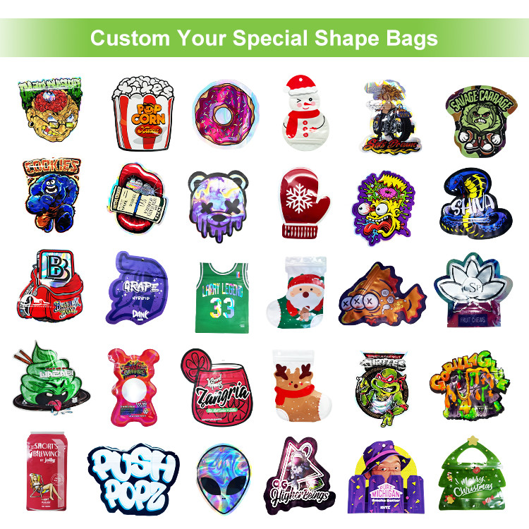 Weed Custom Shape Die Cut Mylar Bags PET Film Popcorn Shape Pouch