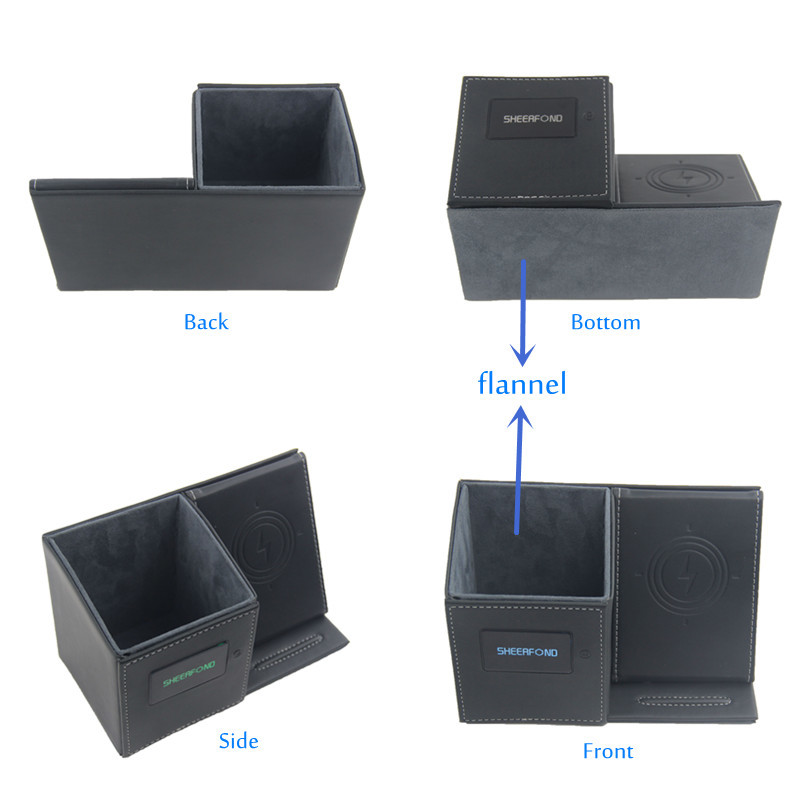 Reusable Wireless Phone Charger Pen Holder , Multiscene Leather Pencil Cup Holder