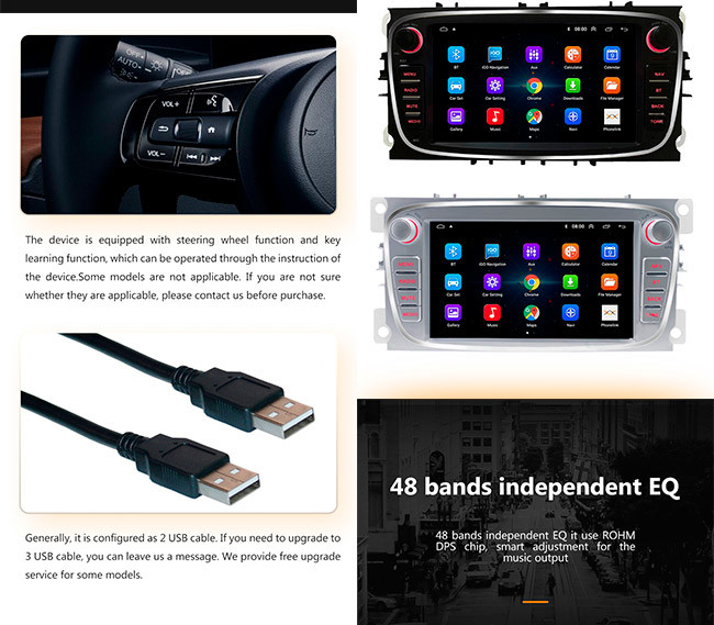 Android 10 2 Din Car Multimedia Player 7inch Double Din Car Android Stereo RAM 2GB Ford Focus Mondeo