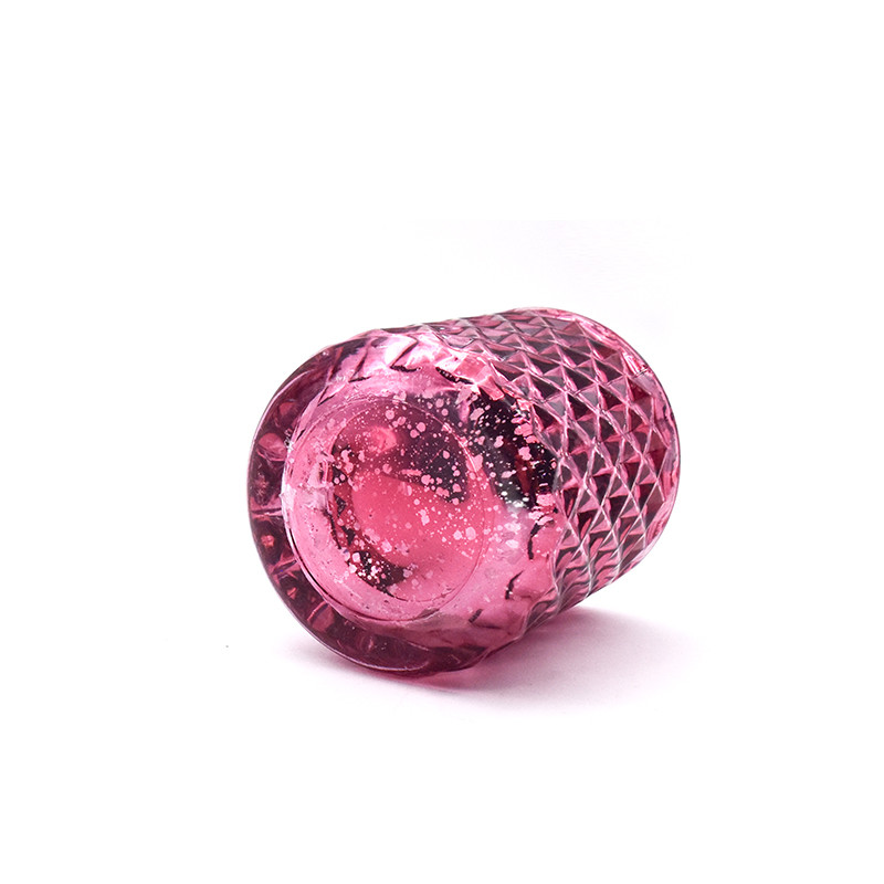 Pink Prismatic Geometric Decorative Glass Candlestick Holder Customized Label