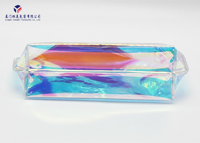 Rainbow Color Custom PVC Bags Triangle Shape Side Silver Zipper With Metal Head