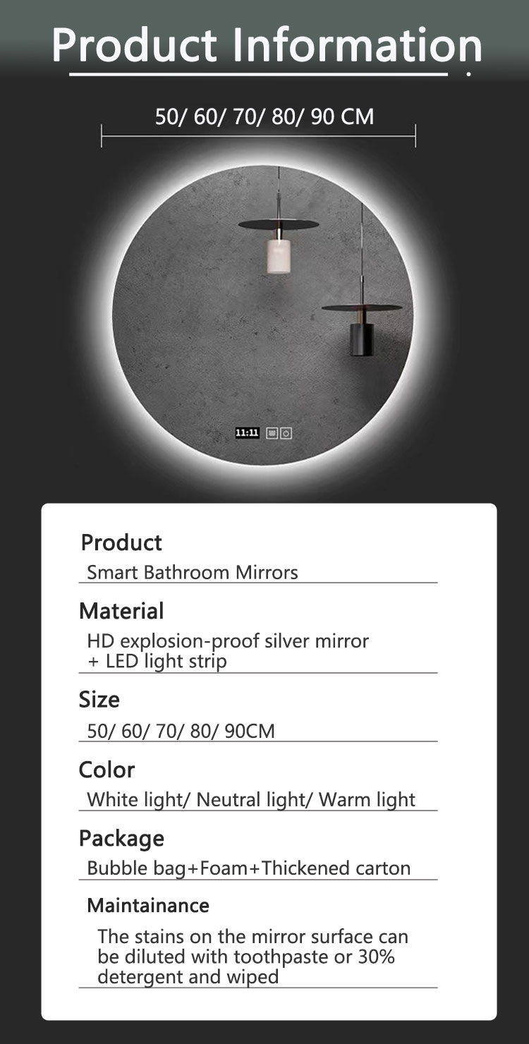 Touch Screen LED Bathroom Mirror with Large Sensor Switch and Modern Design Style