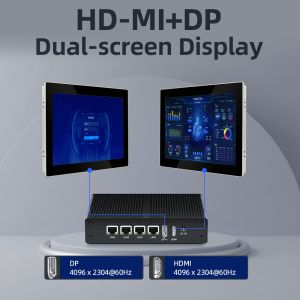 Industrial Fanless Mini Computer Linux Intel N100 DDR4 16G RAM 4LAN Dual COM
