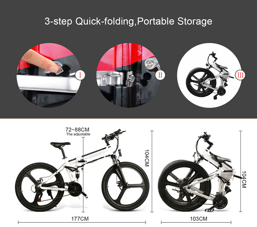 Samebike 26 Inch Folding Electric Bike LO26 With 10.4Ah Lithium Battery