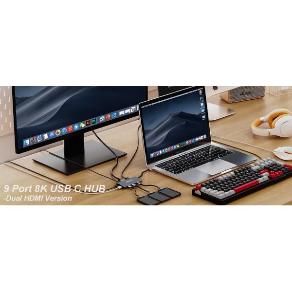 Dual HDMI 8K 9 Port USB C Data 10G Hub With Multiport Adapter For MacBook Pro Air